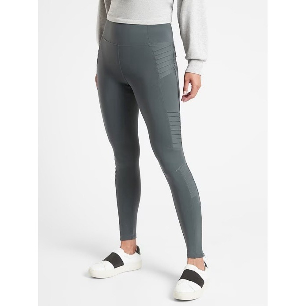 Athleta Delancey Moto Tight High Rise Athracite Grey Women's XXS Travel Work Zip